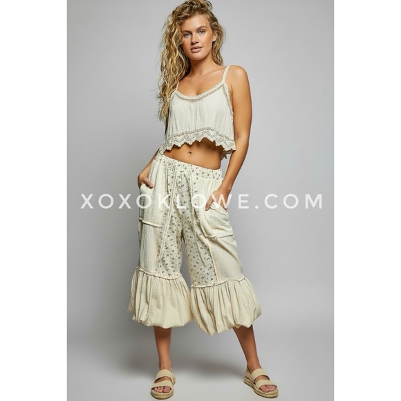 POL Natural Cream Convertible Joggers to Bloomers | Floral Patchwork Pants - Picture 10 of 10